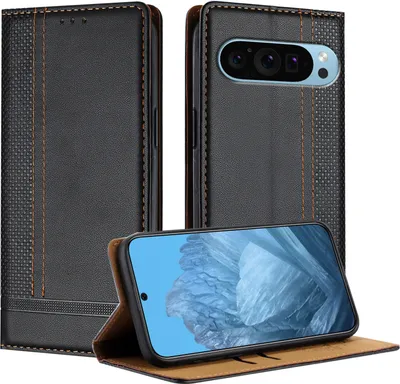 Obrázek produktu pro Pouzdro pro Google Pixel 9 Pro kožené flipové pouzdro s funkcí stojánku černé