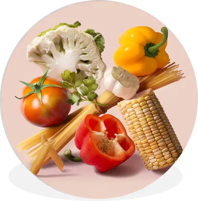 Produktbild von MuchoWow® Rundes Wandbild - Runde Bilder Gemüse - Nudeln - Stilleben Ø 90 cm Kreis Wanddekoration Kunststoff - Wandkreis - Wandschmuck - Wand-Kreis - Wohnzimmer - Bild - Runde - Wanddeko - Dibond - Kunstdrucke
