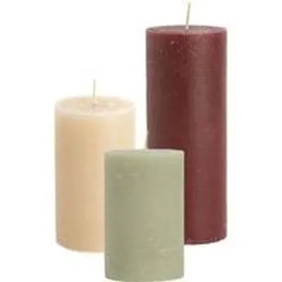Image de Ensemble de bougies "Cactula Stumpenkerzen" – Motifs : Bordeaux / Peau / Eucalyptus – Lot de 3