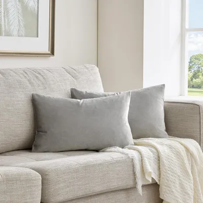 Immagine prodotto di Set di 2 federe per cuscini in velluto, grigio, 30x50 cm, morbide, per cuscini decorativi