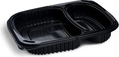 Produktbild von 100x Mehrweg Menüschalen 2-geteilt 240 x 210 x 40 mm Mikrowellengeeignet schwarz 1100ml