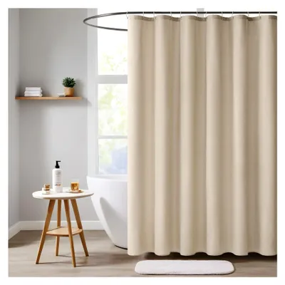 Produktbild von Texturierter Duschvorhang 120x200 cm Hellbeige, Schwerer Polyester Wasserdicht Duschvorhang, Antischimmel Waschbar für Badezimmer mit 8 Ringen