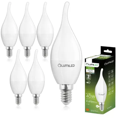 Produktbild von LUMILED BA35 E14 LED Lampe 5W (ersetzt 40W), 470 Lumen, Kerze Milch Glas Leuchtmittel in Kerzeform Windstoß 4000K Neutralweiß Birne Lampen 180° Grad Abstrahlwinkel LED Lampen Kerzenbirnen 6er-Pack
