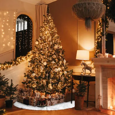 Productafbeelding van Vigevee kerstboomkleed, 78 cm, gemaakt van lange pluche en vlies, rond kerstboomrok met een centrale opening van 10 cm, in de kleur wit