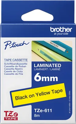 Produktbild von Brother Schriftbandkassette TZE-611 gelb/schwarz 6 mm
