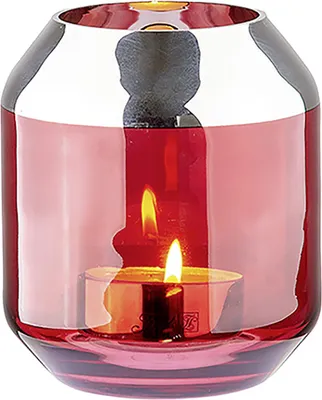 Produktbild von Fink SMILLA, Teelichthalter, Vase, Glas, Silberfolie, glatt, rot, silberfarben, L. 12 cm, B. 12 cm, H. 14 cm, D. 12 cm 116084