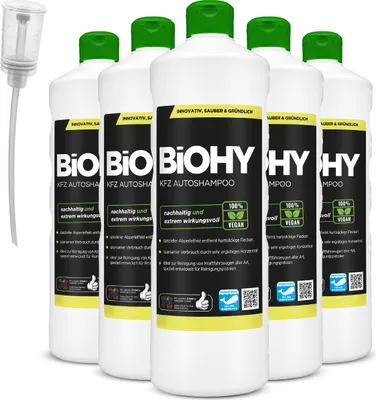 Produktbild von BIOHY KFZ Autoshampoo (6x1l Flasche) + Dosierer | Konzentrat exzellente Reinigungskraft & Schaumbildung | Schützender Abperleffekt | Erzeugt einen anhaltenden frischen Duft