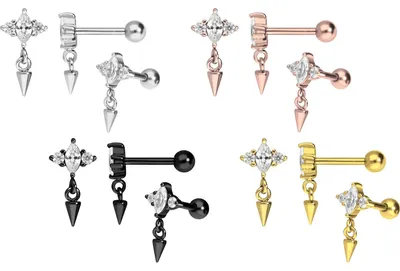 Produktbild von Ohrpiercing Chirurgenstahl Ohrpiercing EINGEFASSTE KRISTALLE + SPITZE