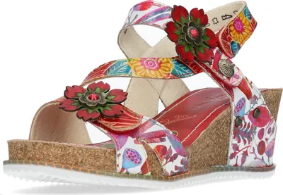 Produktbild von Laura Vita Damen Sandalette Keilabsatz in Korkoptik und Blumenmuster Bonito 27, Größe:39 EU, Farbe:Rot