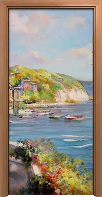 Produktbild von Türposter 90x200 cm Türaufkleber Türtapete Türfolie Klebefolie Landschaft Boote Küste Meeresufer