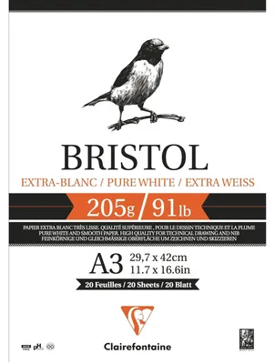 Immagine prodotto di Blocco da disegno CLAIREFONTAINE Bristol 205 g/m² A4 – A3 - 20 fogli - A4