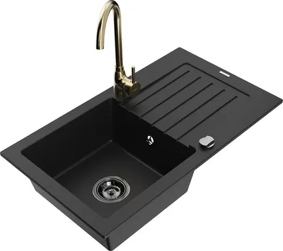 Produktbild von Mexen Pablo 1 Becken-Granitspüle mit Abtropffläche und Mischbatterie Telma, Schwarz - 6510-77-670200-50-B