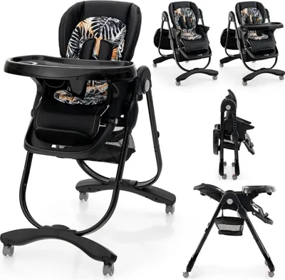 Produktbild von Verstellbarer Babyhochstuhl mit Rollen, Schwarz