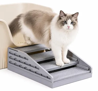 Katzenklo-Einstiegshilfe, höhenverstellbar, 4 Stufen, rutschfest, grau