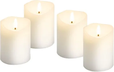 Obrázek produktu pro Sada čtyř LED svíček, bílé barvy, s kyvadlovými hodinami, funkcí časovače, teplým bílým světlem (2700 K), včetně 12 baterií AAA, elektrické svíčky, výška 7 cm