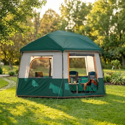 Produktbild von Campingzelt 4-6 Personen, Familienzelt Oxford-Gewebe, wasserdicht 3000mm, UV30+, Grün | 350x350x205 cm | 7,5 kg
