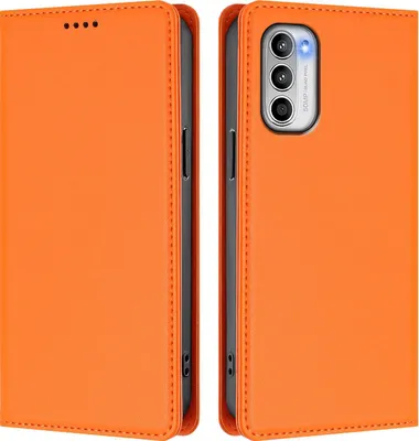 Image de Etui en cuir pour Motorola Moto G 5G 2022, étui magnétique en cuirPolyuréthaneavec support Orange