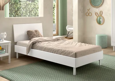 Produktbild von VIPACK - Einzelbett 90x200 cm mit Lattenrost u. Kopfteilpaneel, Ausf. Buche massiv weiß lackiert