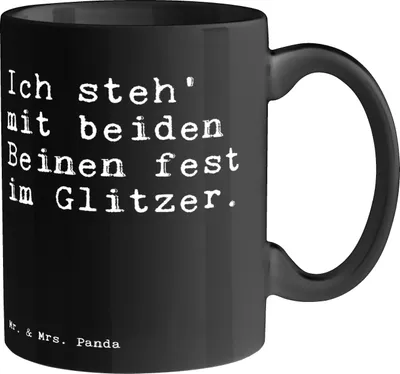 Produktbild von Mr. & Mrs. Panda Tasse Ich steh' mit beiden... - Schwarz - Geschenk, schöne, kaffeebecher keramik, Einhorn, Becher, Sprüche, Einhörner, Glitz, Spruch, bunt