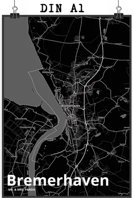 Produktbild von Mr. & Mrs. Panda Bild Bremerhaven DIN A1 - Geschenk, Posterdruck, Wandbild, Stadt, drucke, Plakat, wanddeko, Dorf Karte Landkarte Map Stadtplan