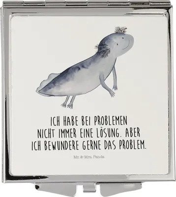 Produktbild von Mr. & Mrs. Panda Kosmetikspiegel Axolotl Schwimmen - Weiß - Geschenk, Kleiner Spiegel, Taschenspiegel, Klappspiegel, Lösungen, Optimistisch, Schminkspiegel, Motivation
