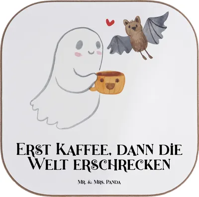 Produktbild von Mr. & Mrs. Panda Untersetzer für Gläser Gespenst Kaffee - Weiß - Geschenk, Tischuntersetzer, Coaster, Holzuntersetzer, Dekoration, gläseruntersetzer