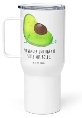 Produktbild von Mr. & Mrs. Panda Thermobecher Avocado Schwangerschaft - Weiß - Geschenk, Wunder, Kaffee-to-go-Becher, To-Go-Becher, Teetasse, Schwanger, Kaffee-Thermobecher, Baby, Liebe