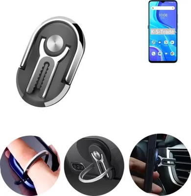 Produktbild von K-S-Trade 3in1 Smartphone-Ring Handy-Ring kompatibel mit UMIDIGI A7s Fingerhalterung  Handyring Tischständer Lüftungsgitter-Halterung Tisch Ständer