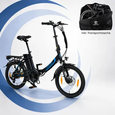 Produktbild von 20 Zoll E-Faltrad Camp-20D Pedelec Schwarz mit Transporttasche smartEC