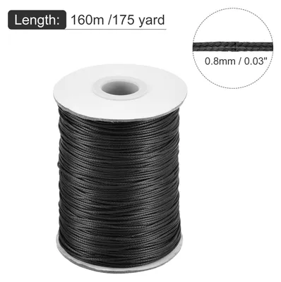 Produktbild von Gewachster Faden 0,8 mm gewachster Polyesterfaden 160 m Wachsschnur fš¹r Armbandherstellung, Halsketten, Perlen, Schmuckherstellung und Basteln (Schwarz)