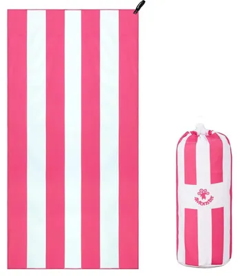 Produktbild von Strandtuch mit Tragetasche, sanddicht, schnell trocknend, 90x200 cm, Rosa, gestreift