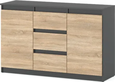 Zdjęcie produktu dla Komoda Nowoczesna Szara Dąb Sonoma Agnes 3 Szuflady 120Cm Młodzieżowa Rtv