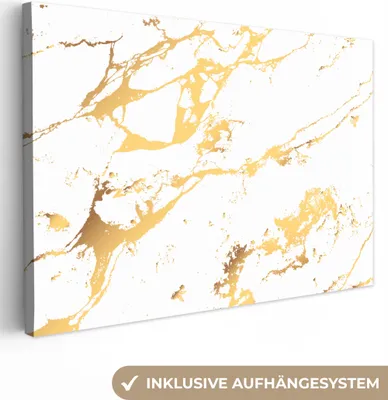 Obrázek produktu pro OneMillionCanvasses® - Obrazy na plátně - 140x90 cm, Mramor - Bílá - Zlatá - nástěnné umění Tisk Nástěnná dekorace - Fotografie na plátně - Obraz na dřevěném rámu