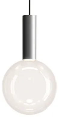 Imagen del producto de Lámpara colgante Zafferano, modelo Kugel, con tecnología LED y regulable mediante TRIAC, 8W, 2700K. Fabricada con vidrio de borosilicato transparente y aluminio, diseño moderno para iluminación interior