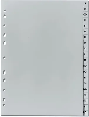 Produktbild von Register A4 A-Z Kunststoff PP 20-teilig grau Packung mit 25 Stück
