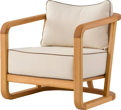 Immagine prodotto di Poltrona in tessuto beige e legno dal design moderno