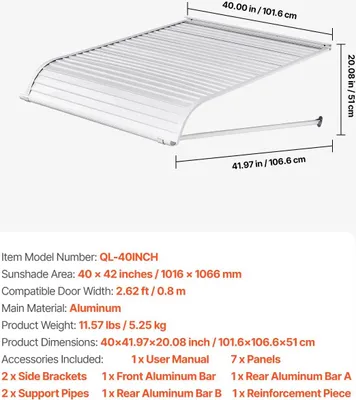 Image de Auvents, aluminium durable, évacuation efficace de l'eau, 40pouces