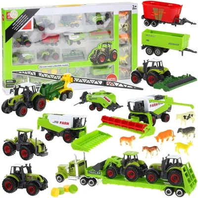 Produktbild von Satz von landwirtschaftlichen Fahrzeugen Maschinen Traktor Mähdrescher Anhänger Ballenpresse Tiere