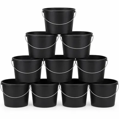 Produktbild von 10er Set Baueimer 16 L, Kunststoffeimer mit Metallbügel, Messskala, stapelbar., KI-generiertes Bild