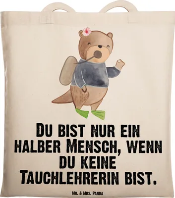 Produktbild von Mr. & Mrs. Panda Tote Bag Tauchlehrerin Herz - Transparent - Geschenk, Schultasche, Beutel, Laptoptasche, Tasche, Jutebeutel