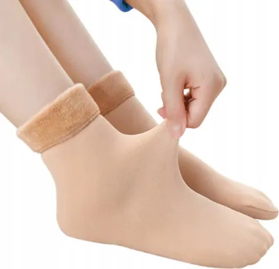 Obrázok produktu pre Ponožky - Dámske ponožky - Teplé - Beztlakové ponožky - Dlhé - Po členky - Termo - Béžové - Veľkosť 36-40