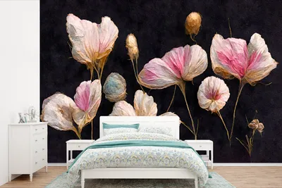 Produktbild von MuchoWow® Fototapete für Wohnzimmer oder Schlafzimmer Wandtapete Vinyl Motivtapete Blumen - Pflanzen - Rosa - Schwarz - 600x400 cm - Vinyltapeten