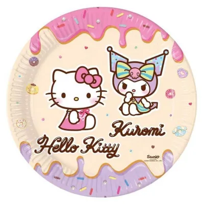 8 Pappteller Hello Kitty & Kuromi, 23 cm, rund