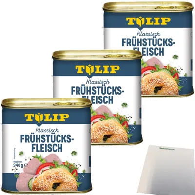 Produktbild von Tulip Klassisch Frühstücksfleisch 3er Pack (3x340g Dose) + usy Block