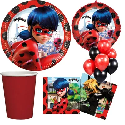 Produktbild von 54 tlg. Partyset Miraculous Ladybug & Cat Noir Geburtstag Deko Kindergeburtstag