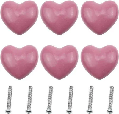 Produktbild von 6 Stück herzförmige keramische Türknöpfe für Schränke - rosa