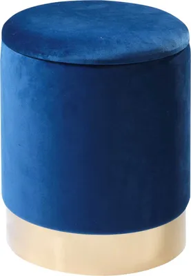 Produktbild von Hocker - Dunkelblau - Goldgelb - Ø 36 cm - Samtbezug - mit abnehmbarem Deckel