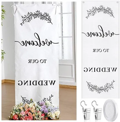 Obrázek produktu pro Bavlněný vstupní banner – svatební banner – Herzensfreude – s lepicí páskou – 152 x 61 cm – bílý