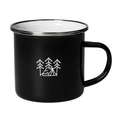 Produktbild von Kaffeebecher Emaille Retro, 0,3 Liter, schwarz/weiss, mit Edelstahlrand