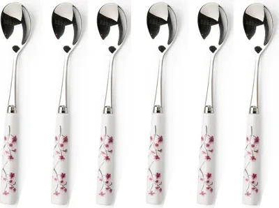 Produktbild von 6er Set Teelöffel mit Porzellangriff CHERRY BLOSSOM Kirschblüte L. 15cm TeaLogic